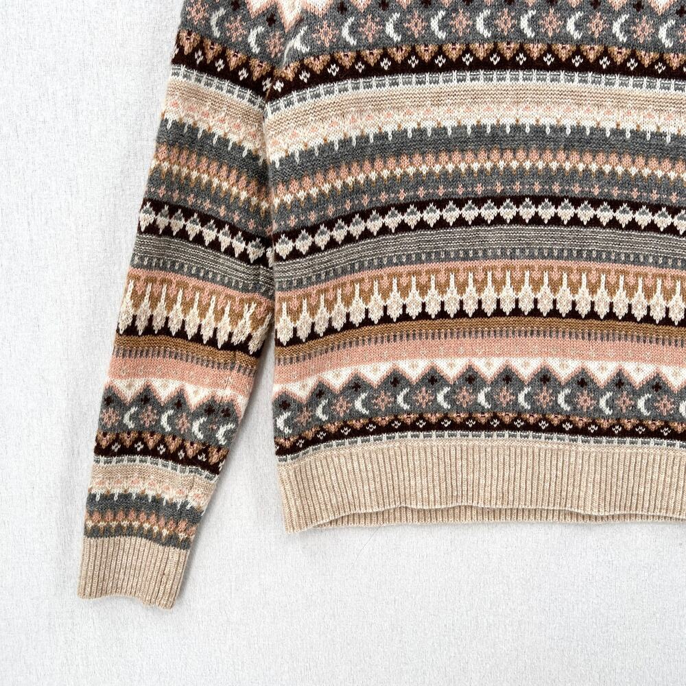 J CREW Fair Isle Cropped Crewneck Sweater Womens XS Cream Gray Brown Wool Blend - Picture 7 of 14